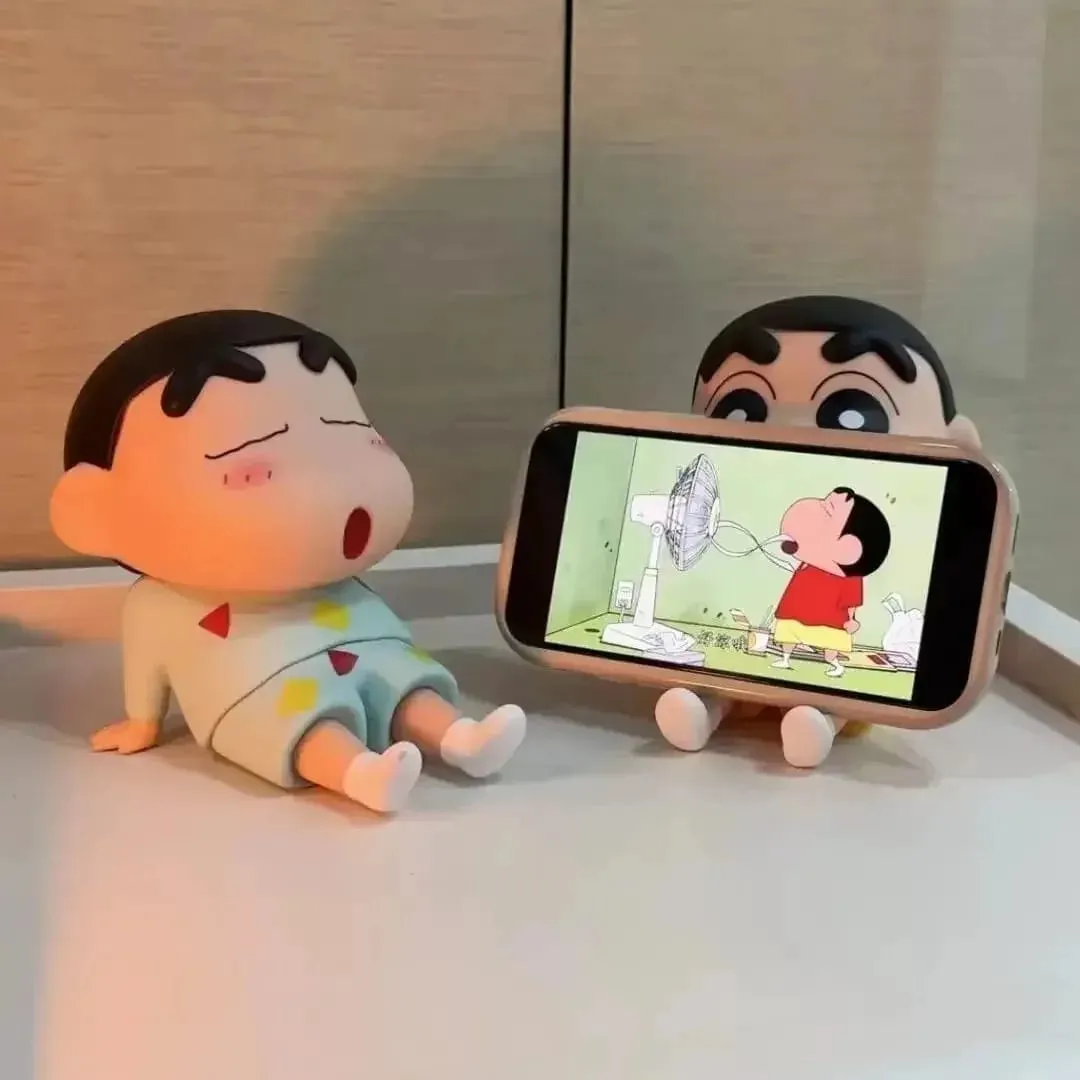 Crayon Shin-Chan Figures Phone Holder Kawaii Anime Desktop Ornaments Cartoon Watching TV Phone Support Cute Doll Decorations — image 1