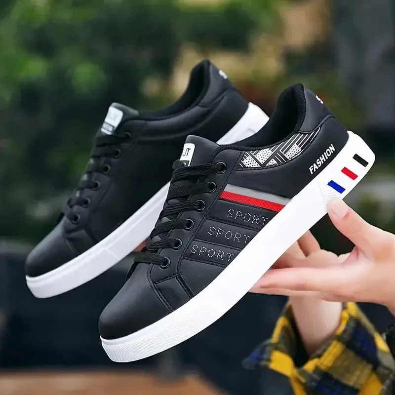 Men's Low-Top Lace-Up Sports Shoes Breathable Synthetic Material with Comfortable Fabric Lining Anti-Slip PVC Sole Striped Design Suitable for Casual and Outdoor Wear Daily Sneakers | Minimalist Style — image 4