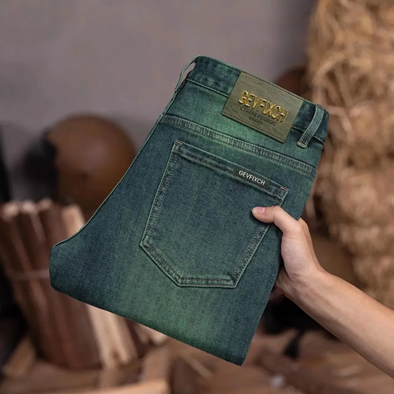 Men's Green Water Ghost Jeans Slim Fit Small Feet High Quality Gradient Color Daily Casual Youth Suitable for All Seasons — image 2