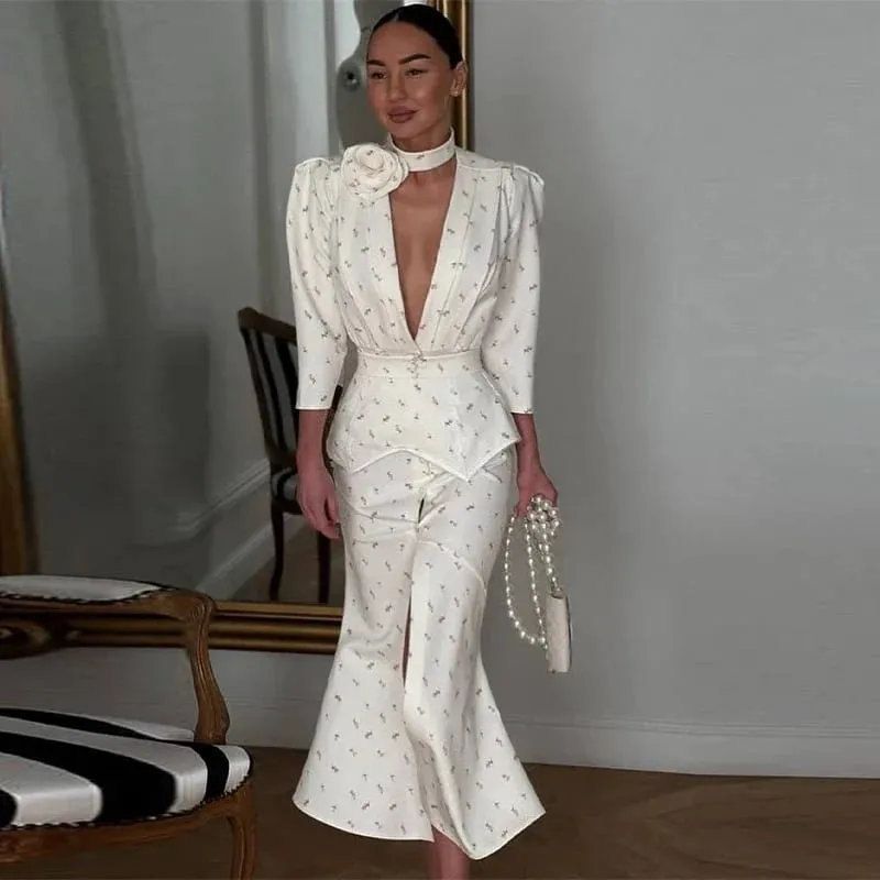 2026 Spring Summer Print Women Dress Sexy 3d Flower Button V-neck Pleated Hip Package Long Sleeve Dresses Party Lady Robe New — image 9