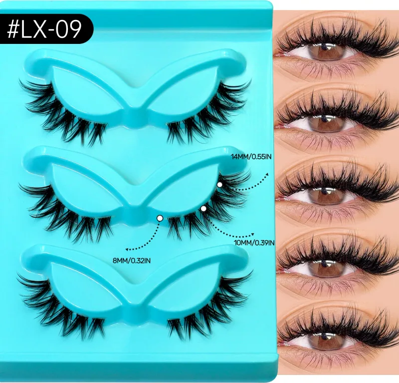 3pairs Manga Lashes Natural Cat Eye Eyelashes Clear Band False Eyelashes Natural Look Fake Lashes Strips Makeup
