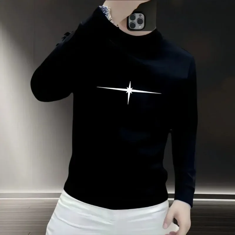 Men's Crew Neck Long-Sleeve Sweatshirt with Black Star/Compass-Like Print Casual Daily Top Fashion Harajuku Y2K Hoodies