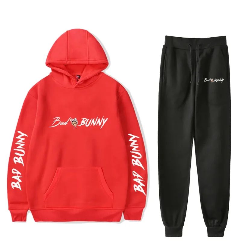 Harajuku Comfortable Funny bad bunny Print Sweatshirt Sweatpants Suit Men/Women Hoodies+ Trousers Suit Cute 2 Piece Set Clothes — image 6