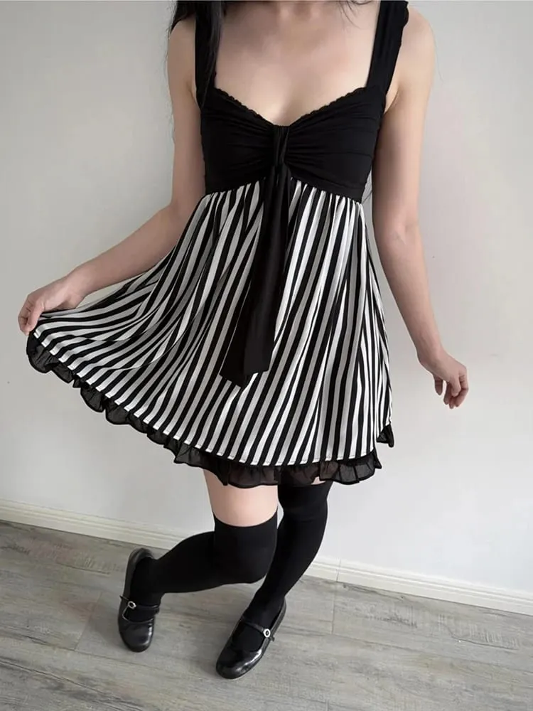 Y2K Harajuku Gothic Lolita Women's Dress Sexy Slim Fit Chic Trend Striped Suspenders Dresses Kawaii Japanese Emo Girl Streetwear — image 4
