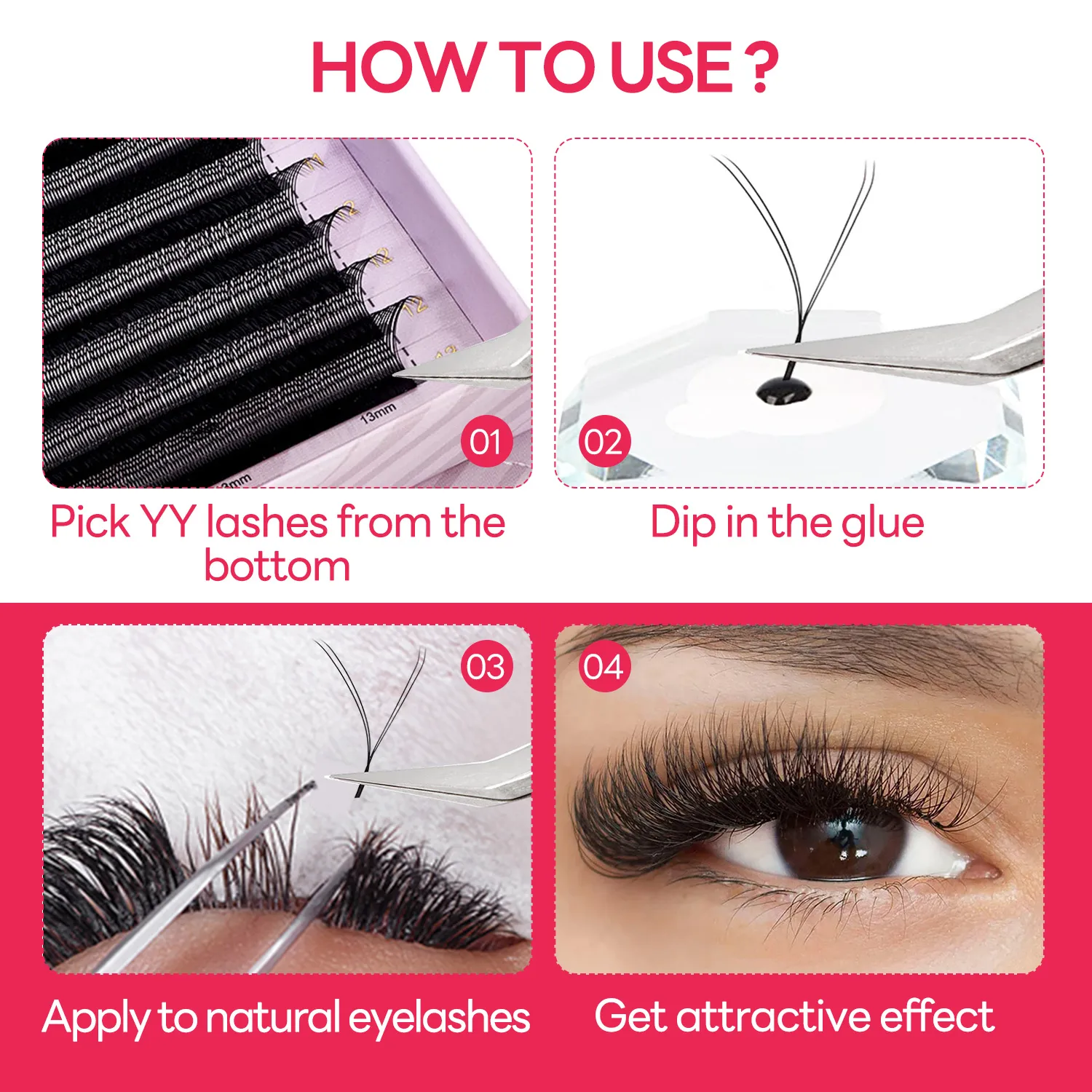 Large Capacity 2 in 1 YY/3D/4D/5D W Lashes Premade Volume Fans Eyelashes Extension YY W-shape Eye Lashes Magnetic Carton