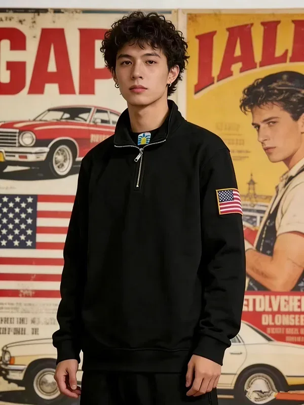 Y2K Retro Quarterzip Pullover Hoodie Pattern Embroidery Pattern Sweatshirt American Vintage Casual Streetwear Men Oversized Coat — image 5