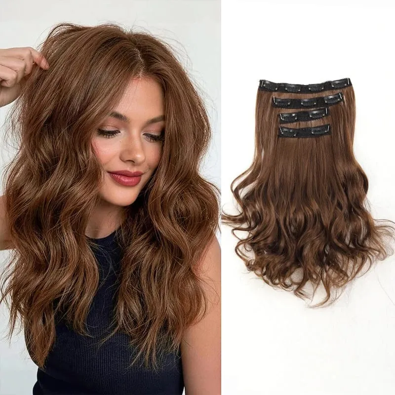 Wig piece wig women's four piece set large wave clip hair synthetic hair extensions — image 11