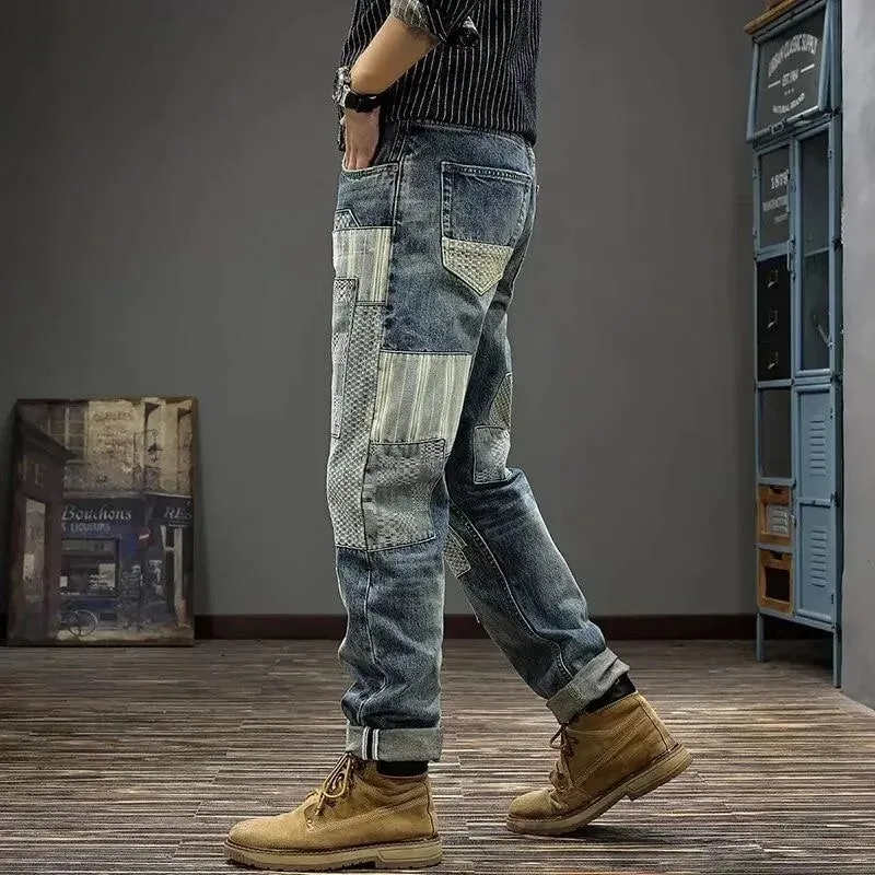 Autumn and Spring New Fashion Trend Retro Sports Straight Leg Printed Jeans Men's Casual Loose Comfortable High Quality Pants — image 3