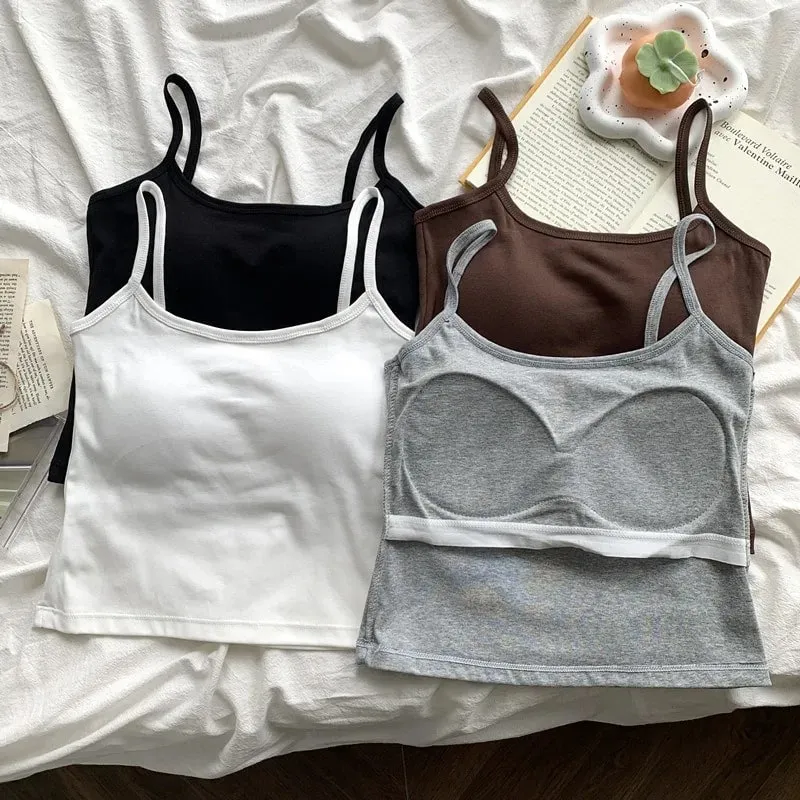 1PC Women's Solid Color Spaghetti Straps Sleeveless Slim Camisole With Chest Pad — image 6