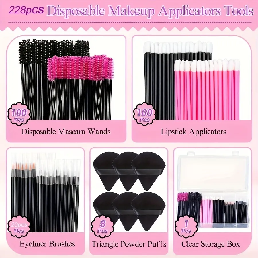 229PCS Set Berus Mekap - 100 Bulu Mata & 100 Berus Bibir dengan Sarung Penyimpanan Kit Semua-dalam-Satu untuk Pemula/Pro (Kegunaan Salun & Rumah) — image 2