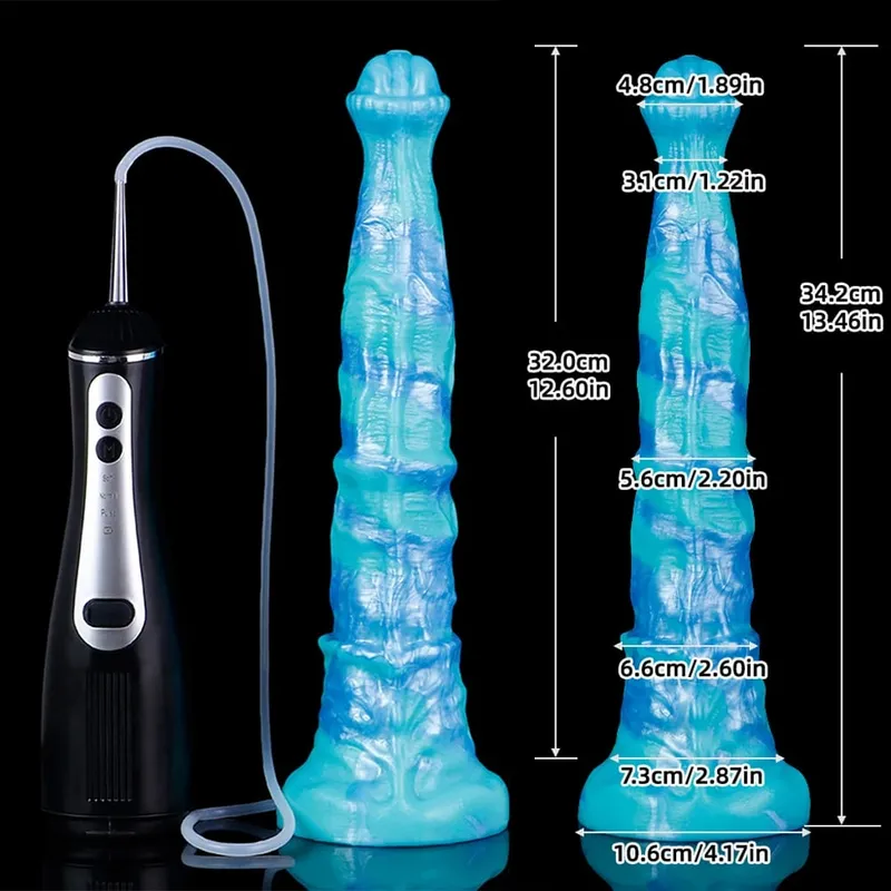矽膠電動噴射幻想假陽具帶吸盤前列腺按摩器射精陰莖性玩具女式男式