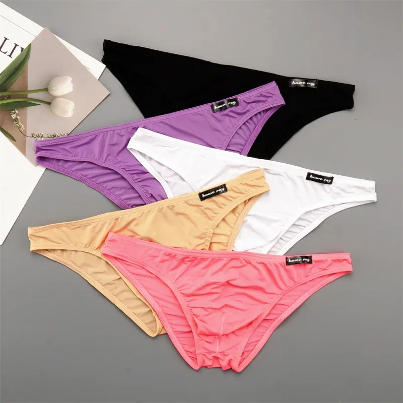 Thin Ice Silk Low Waist Men Briefs Solid Color Semi Transparent Underwear Plus Size Bulge Pouch Smooth Breathable Soft Panties — image 9