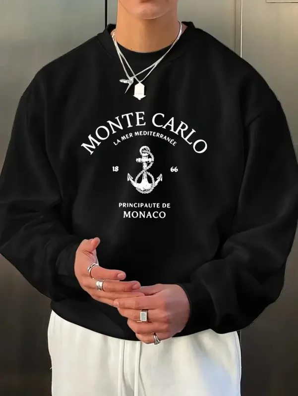 The new men's round-neck sweatshirt for Spring and Autumn 2026 is casual and comfortable with 3D letter pattern printing — image 1