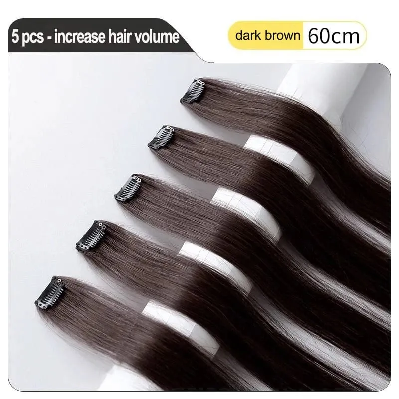 24'' 5Pcs Straight Synthetic Hair Pieces Clip In Hair Extensions Black Colored Hair Clips Women Halloween Cosplay Hairstyle — image 8