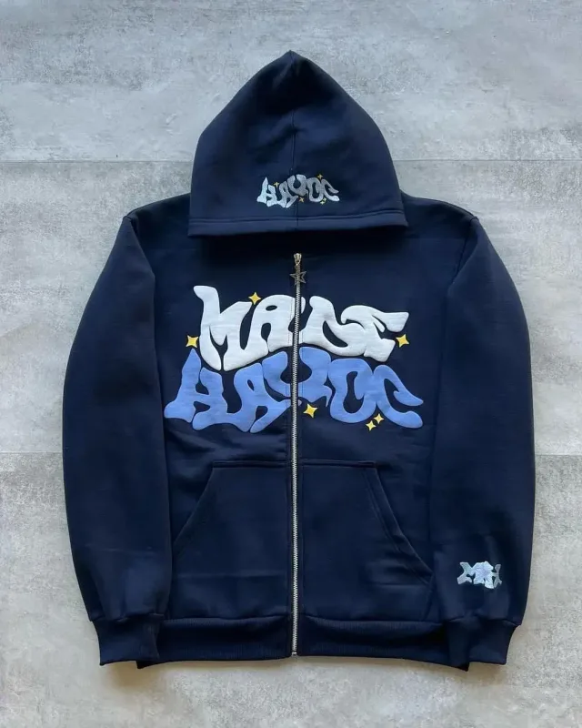 Zipper hooded sweatshirt with retro American letters suitable for men and women wearing Y2K jacket autumn/winter cardigan