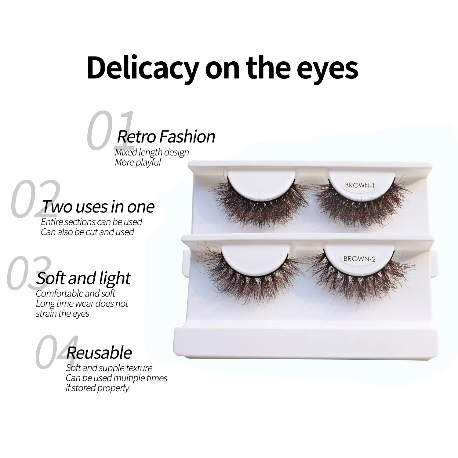 `Dark Brown 3D Mink False Eyelashes Fluffy Wispy Volume Strip Lashes Soft Handmade Brown Mink Lashes Natural Makeup Eye Beauty T — image 3