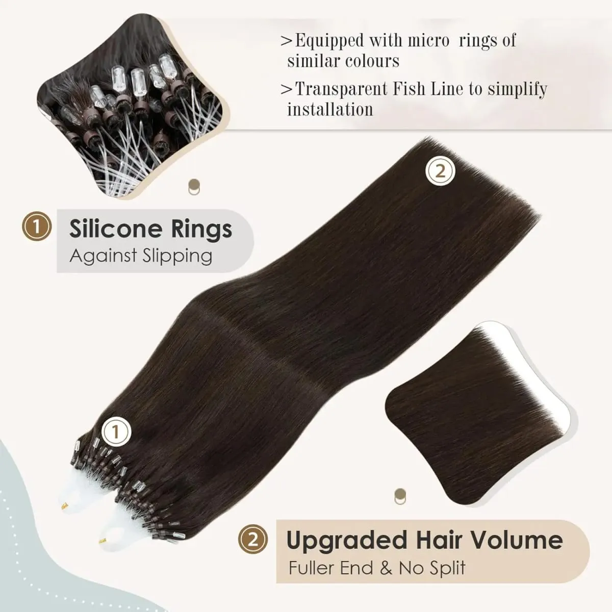 Micro Loop Human Hair Extensions - 50 Strands Thick Straight Clip-In Hair for Instant Volume & Length — image 4
