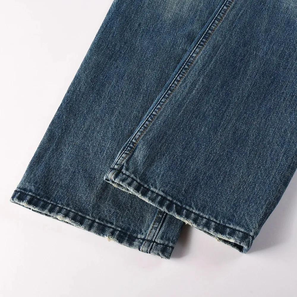 Men's Boot Cut Denim Jeans Slim Flared Pants Blue Stretch Long Trousers High-Quality Pattern Print — image 5