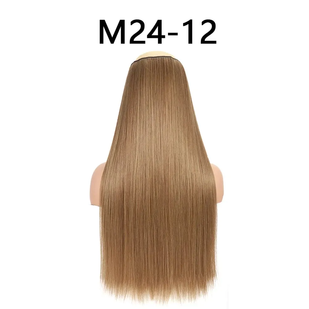Synthetic 24Inch Hair Extensions OnePiece 5 Clips Long Straight Hairstyle Heat Resistant Fake Hairpiece For Women Natural Brow — image 26