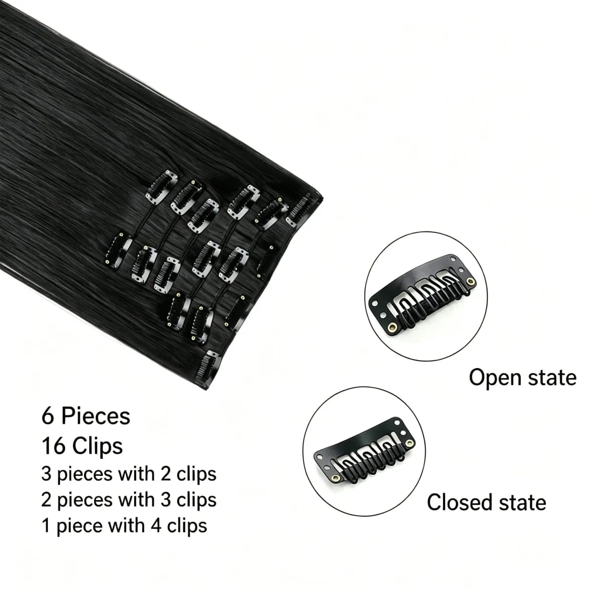 24Inch 16 Clips in Hair Extensions Long Straight Hairstyle Blonde Black Hairpieces Heat Resistant False Hair Daily Use Cosplay — image 5