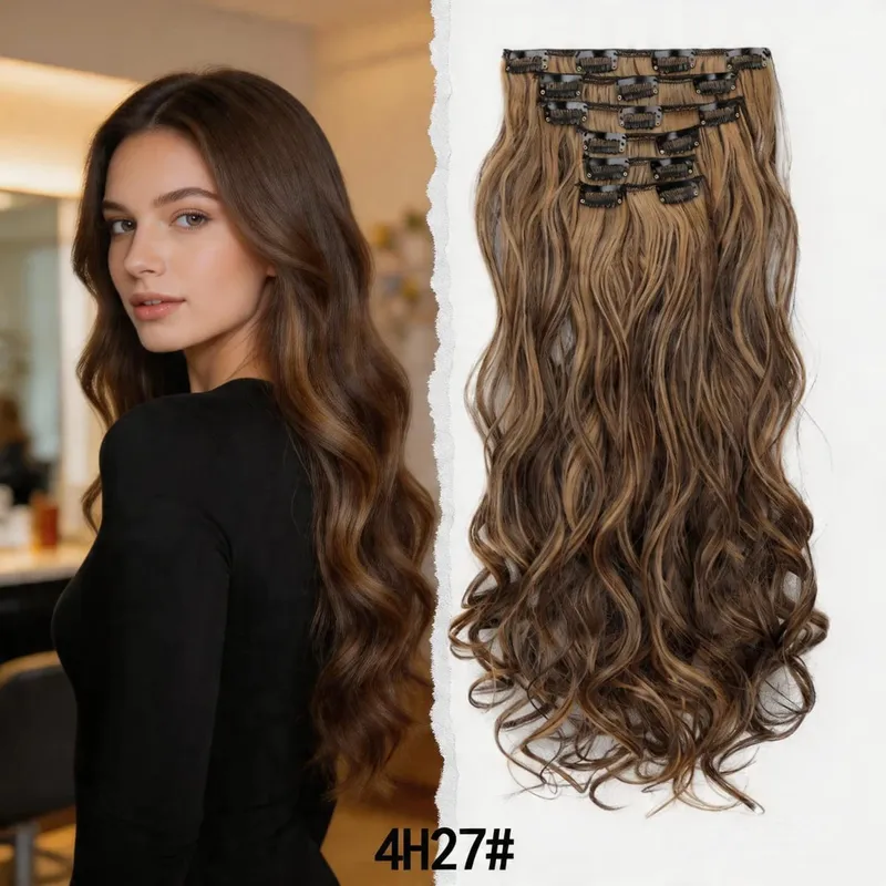Synthetic Clip-in Hair Extensions Long Wavy 6PCS 16 Clips Natural Full Head Hairpiece for Women Volume Enhancer Daily Party Use — image 4