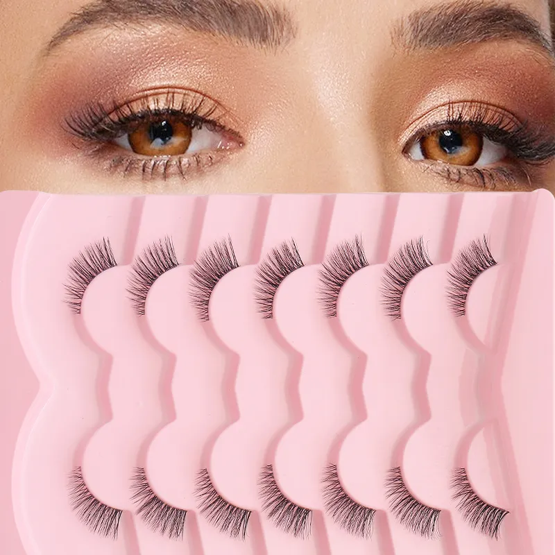 7 Pairs Natural Lashes Wispy Half Clear Band Strip Lashes False Eyelashes Soft Fluffy Lightweight Eye Lashes Makeup — image 6