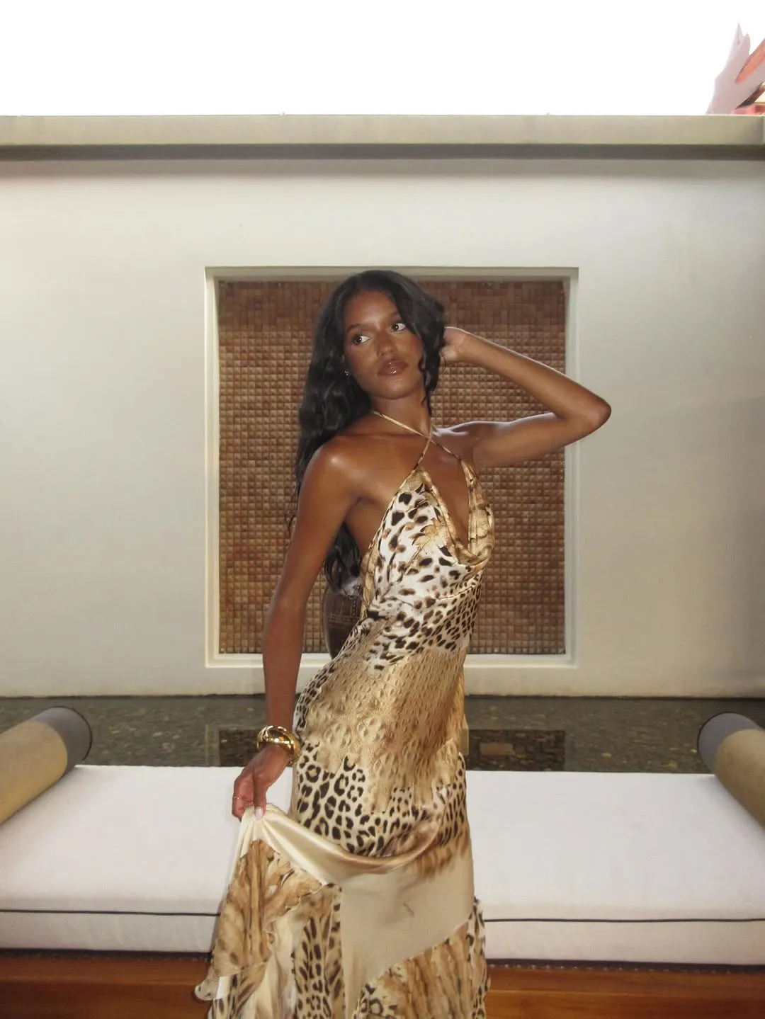Women's Leopard Print Long Maxi Dress Halter Neck Plunge Front Tiered Ruffle Mermaid Skirt Elegant Party Cocktail Daily Gowns — image 5