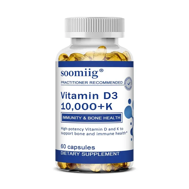 Vitamin D3 10000 IU + K2 Mk7 Capsules 120pcs for Bone Heart Health & Immune Support Non-GMO Vegan Enhanced Absorption