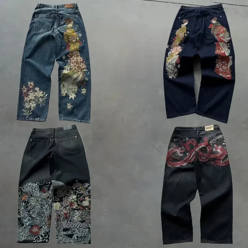 Y2K Baggy Jeans men vintage Embroidered high quality denim fabric American style jeans Gothic streetwear Hip Hop wide leg pants — image 1