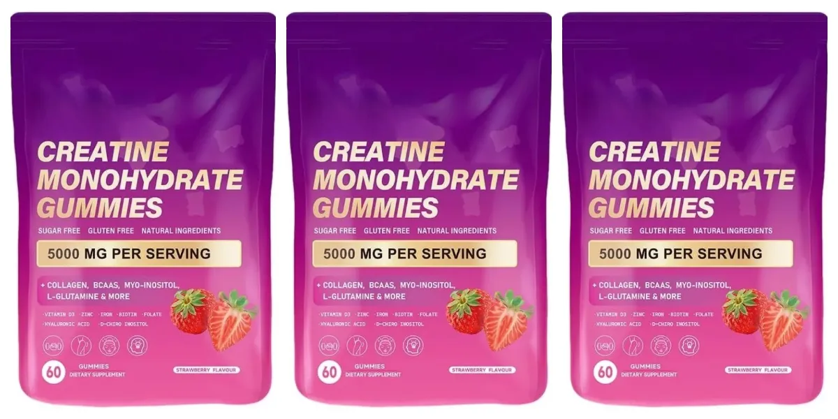 Creatine Monohydrate Gummies 60 Count with Collagen Biotin Vitamin D3 & Hyaluronic Acid for Daily Pre & Post Workout Recovery