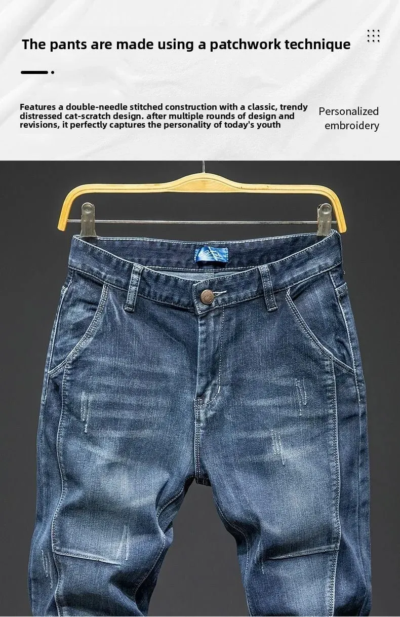 Splejsning Elastik Stor størrelse Løse elastiske jeans Mænds efterår Koreansk trendbukser Mænds Harlan denimbukser Mænd Bootcut jeans — image 9