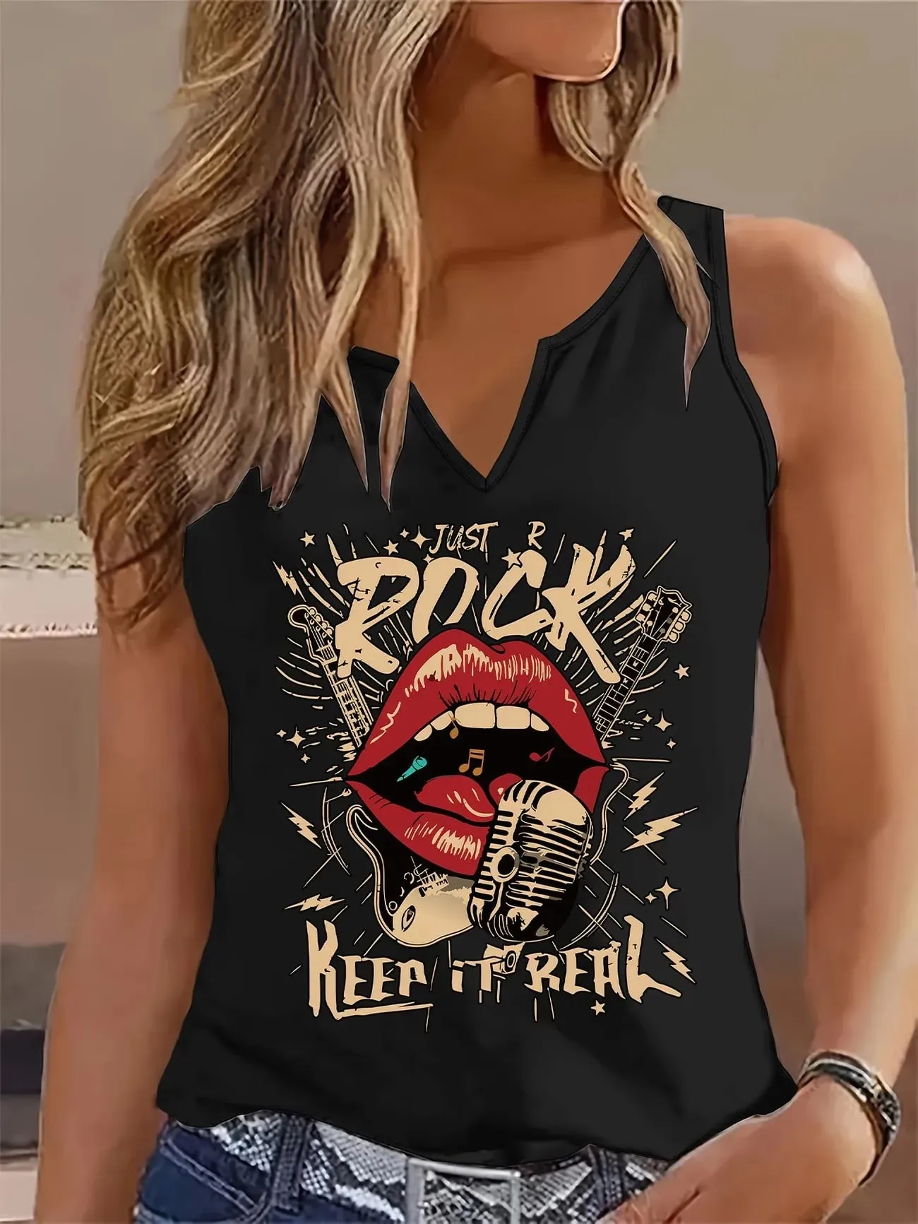 Streetwear Hip Hop Rock Punk Sleeveless Tank Top T-shirt V Neck Vest T Shirts Women Tee Shirt V-Neck Gothic Tops Summer