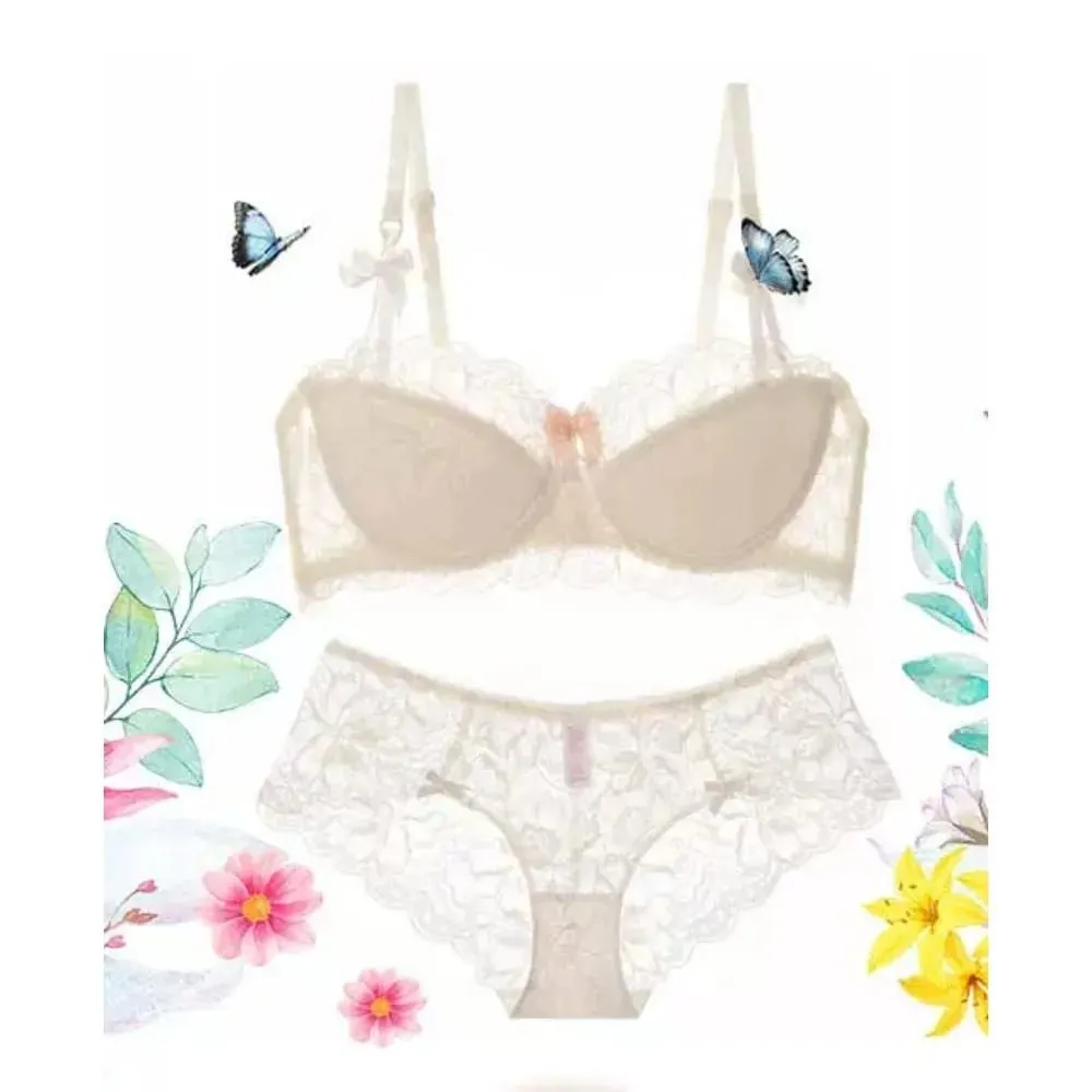 セクシー Trend Summer Half Cup Bra Set Thin Large Bust Minimizer Gathered Abstinence Lingerie For Women Daily Sleep Casual Wear — image 3
