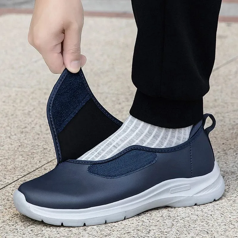 Men's Orthopedic Diabetic Leather Sneakers Adjustable Hook & Loop Wide Fit Open Shoes for Swollen Feet Comfortable Walking Shoes — image 4