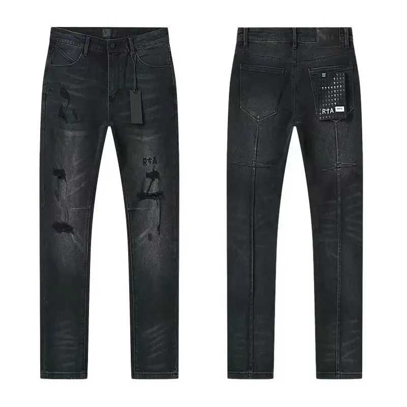 2026 RTA Men's Slim Fit Jeans Collection Distressed Ripped Paint Splatter Studded Patch Vintage Washed Streetwear Fashion Pants — image 21
