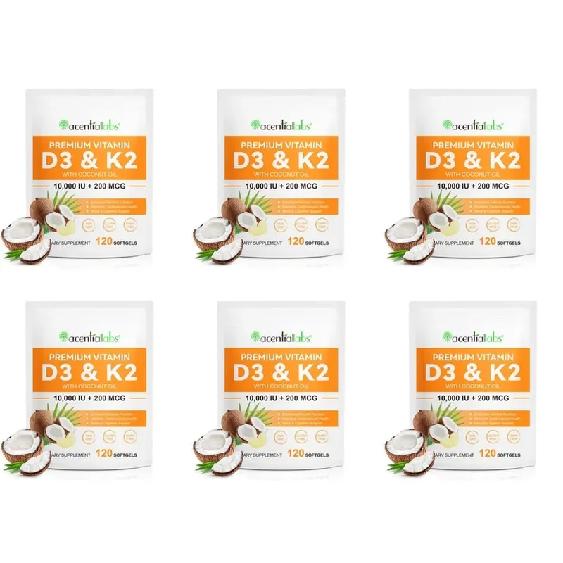 AcentiaLabs Vitamin D3 & K2 Softgels with Coconut Oil Immune Function and Bone Support Gluten Free Non-GMO 120 Softgels — image 12