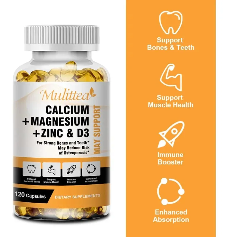 Mulittea Calcium Magnesium Zinc Capsules with Vitamin D3 for Strong Bones & Nervous System Health & Promotes Cell Growth — image 1