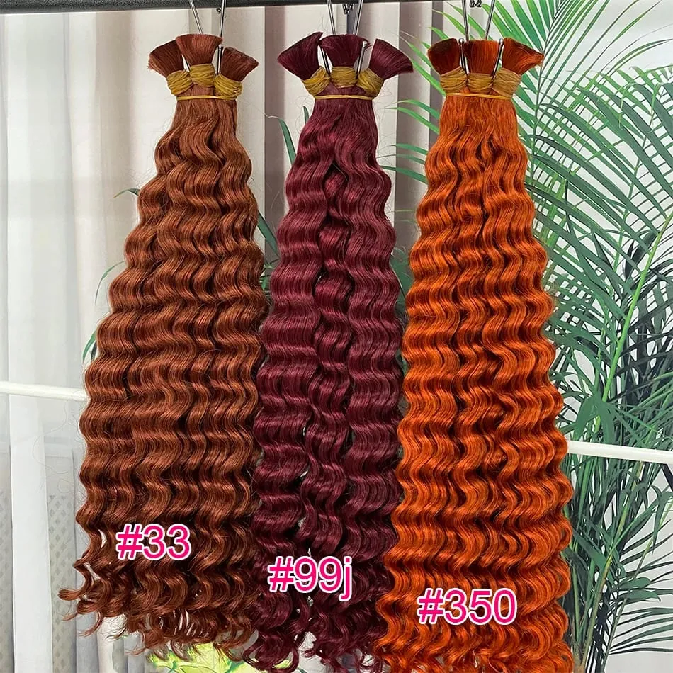4# Chocolate Brown Deep Wave Bulk Human Hair for Boho Braids Curly Braiding Hair 18-30 inch Remy Hair Bundle Brazilian — image 7