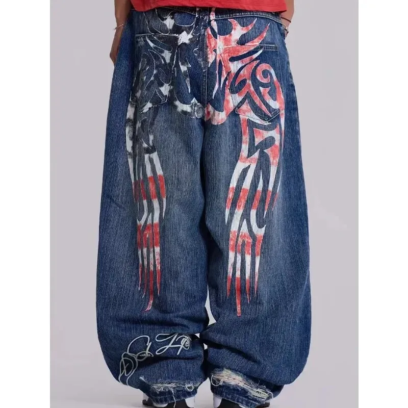 2026 new printed retro wide-leg casual slim trousers Hip-hop personality jeans Y2K women's dark fun graffiti floor-length pants — image 3