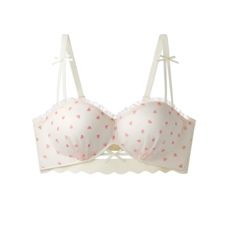 2026 New French Lace Half Cup Bra For Women Small Bust Push Up Enhance Anti Sag Pure Aesthetic Ladies Daily Lingerie Underwear