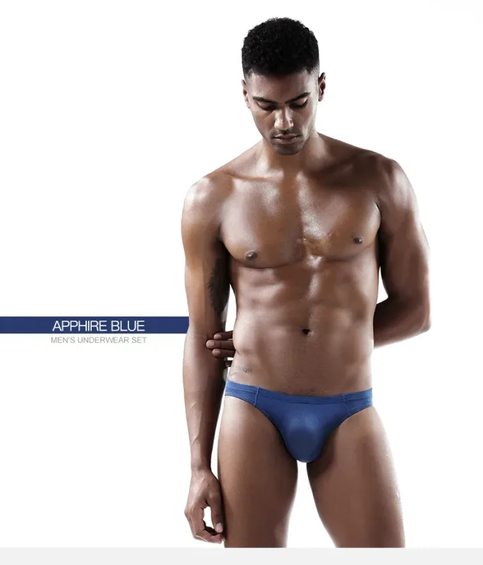 2PCS Men's Underpants Ice Silk Breathable Sexy Thin U Convex Transparent One Piece Low Waist Triangle Shorts Head