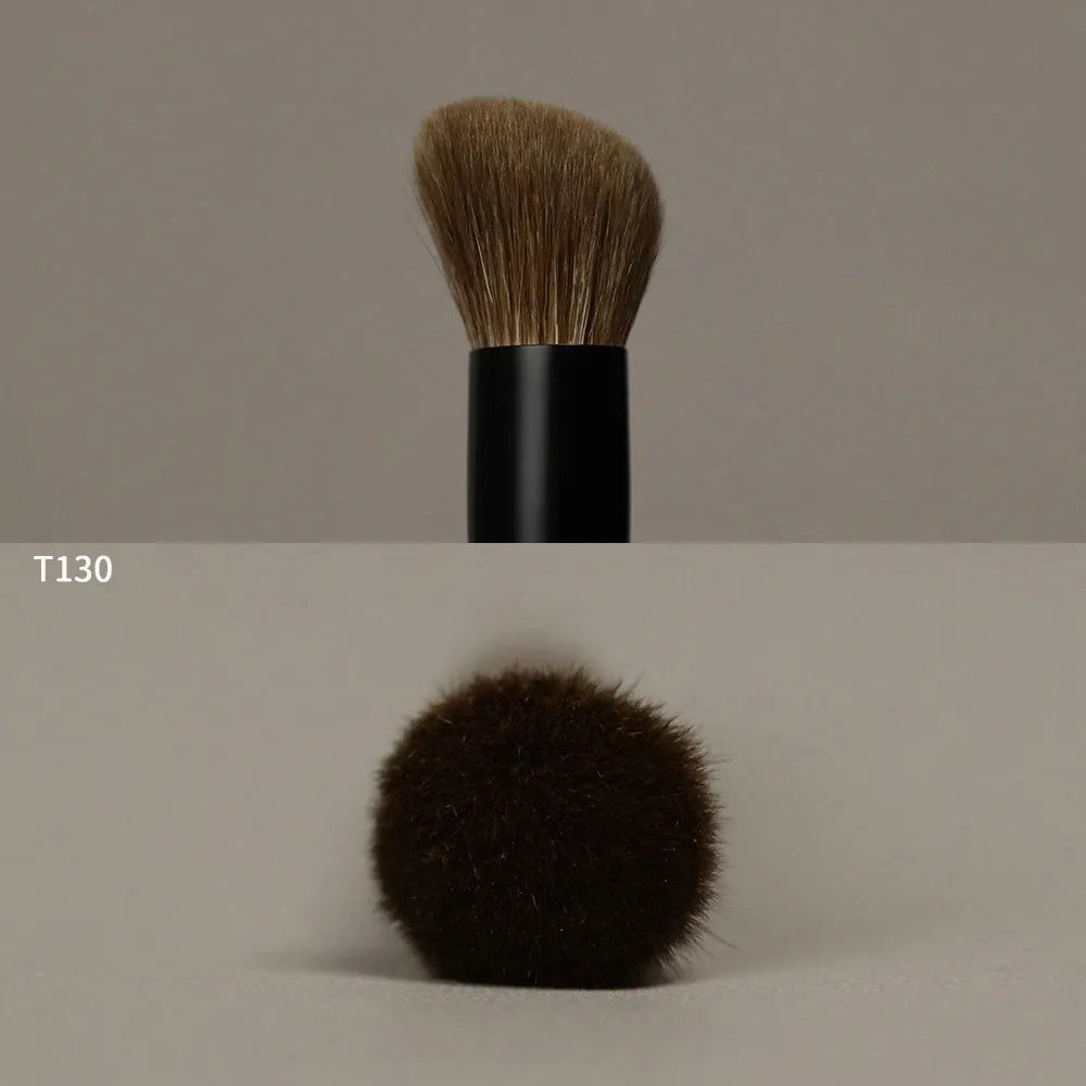 T130 Natural Goat Hair Angled Contour Blush Brush Short Ebony Wood Handle Make Up Brush Professional Handmade Makeup Brushes