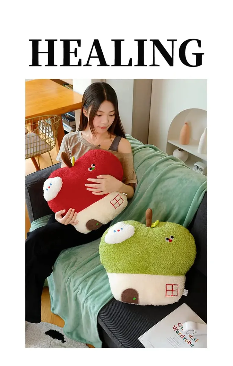 Cute Apple House Plush Pillow Optional With Blanket 2‑in‑1 Throw Cushion Kawaii Fruit Stuffed Pillow Sofa Bedroom Decor Gift