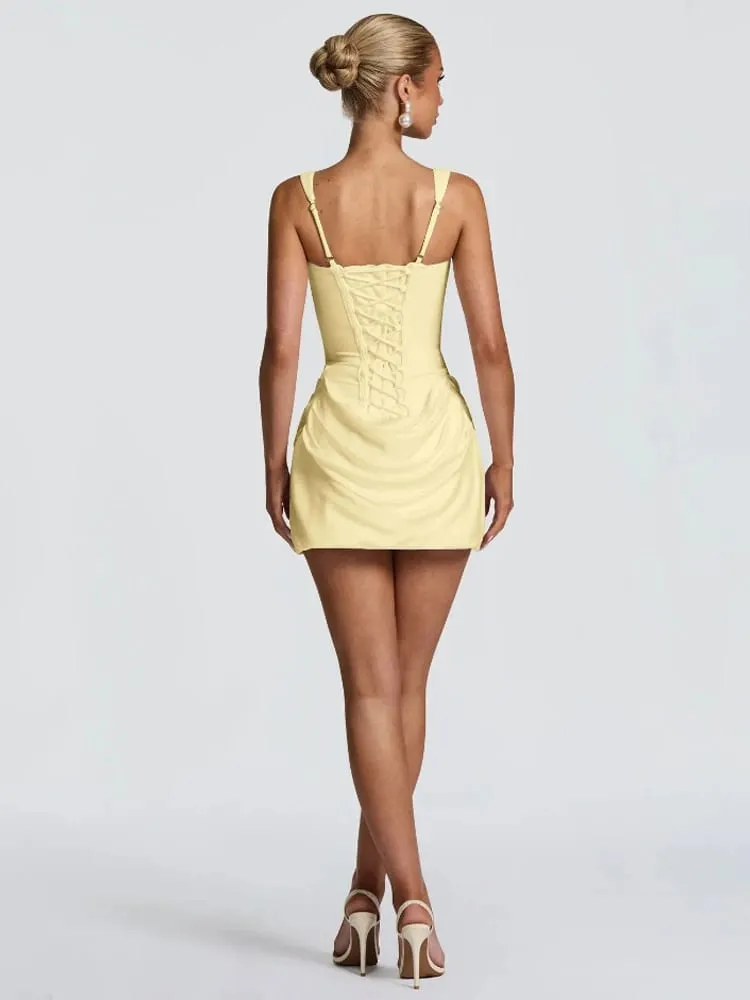 Women's Solid Satin Pleated Strap Mini Dress Sleeveless Backless Lace Up Fashionable Dress 2026 Summer Lady Party Chic Outfit — image 4