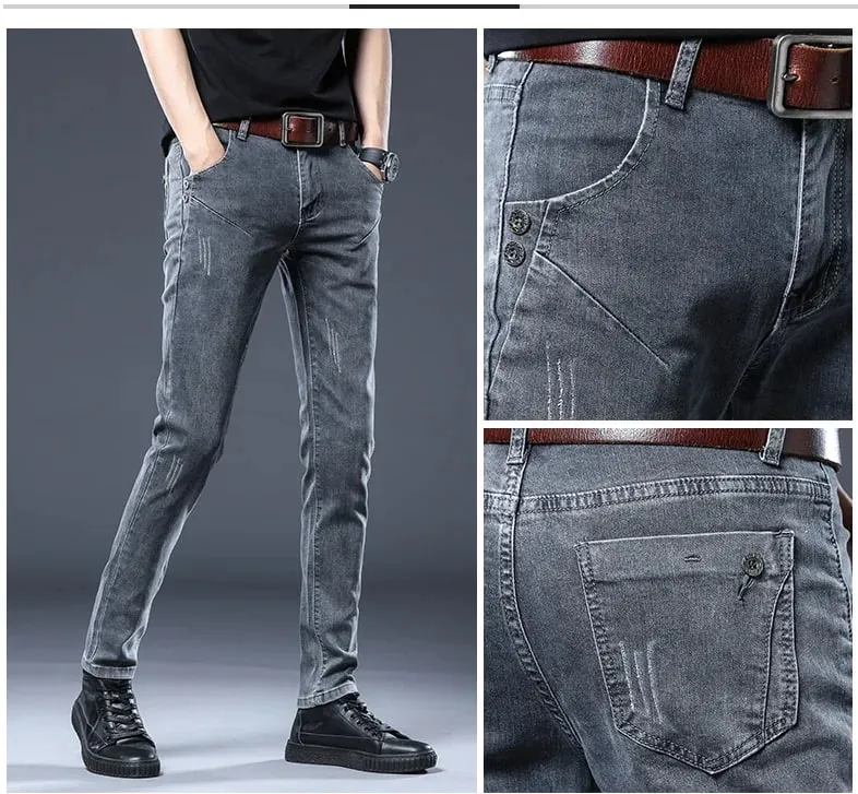 2026 New Gray Skinny Jeans Men's Slim Elastic Korean Fashion Vintage Casual Feet Male Clothing Denim Trousers 27-36 — image 8