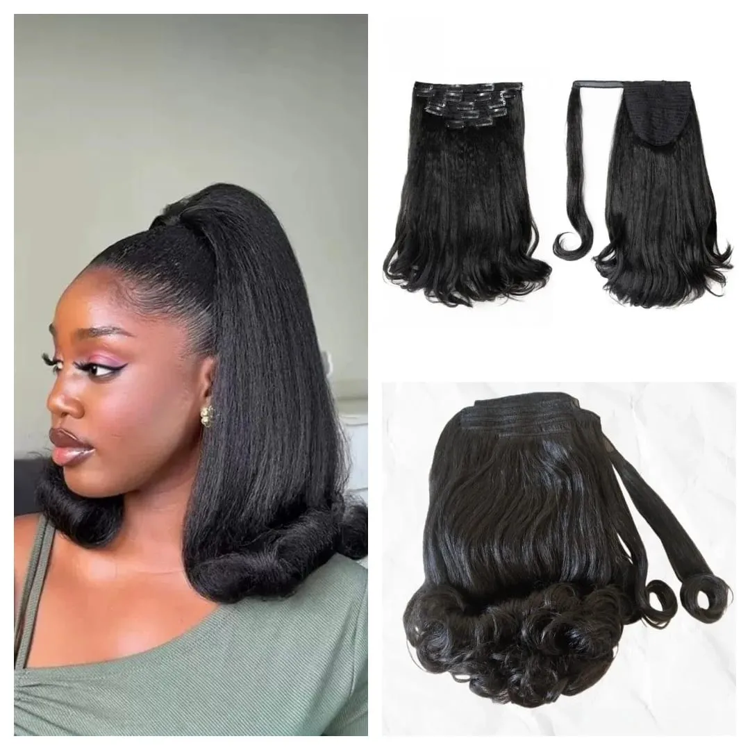 Lydia 6PCS All-In-One 17Clips-In Hair Extension Wrap Around Kinky Straight Tail Warping Curly Synthetic Ponytail Hairpieces Wig — image 3
