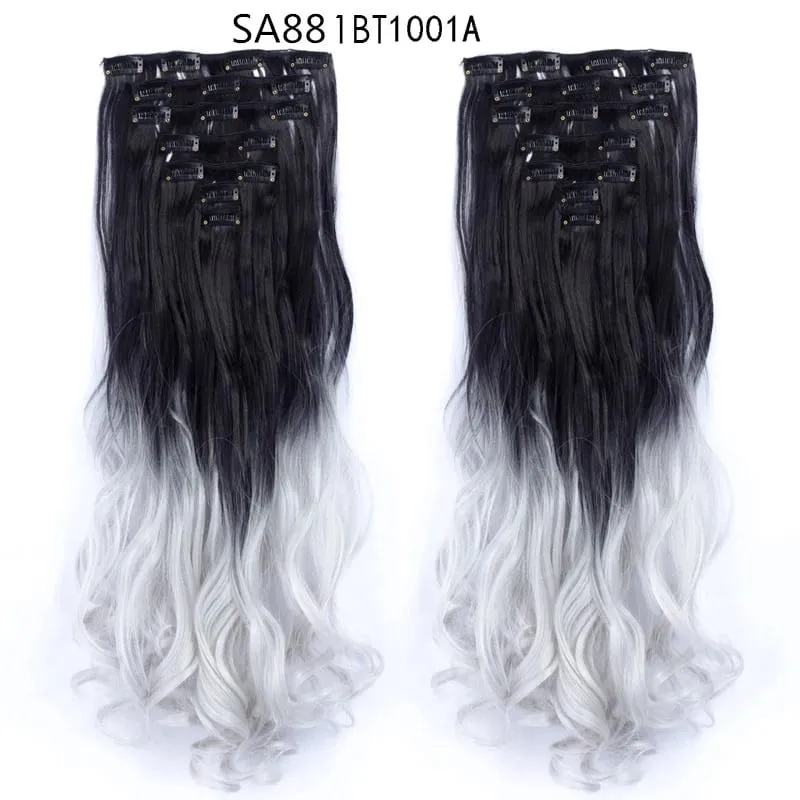 Clip in Long Wavy Synthetic Hair Extension 22 Inch 7PCS Thick Hairpieces Fiber Double Weft Hair for Women