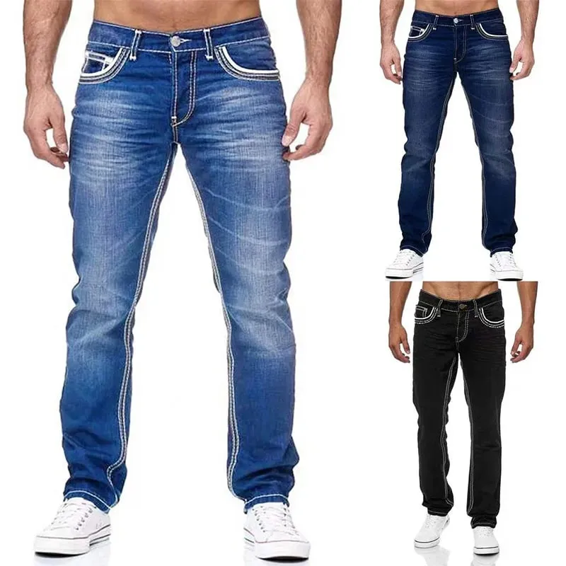 Straight Jeans Men Washed no hole Jean Spring Summer Boyfriend Jeans Streetwear Loose Cacual Designer Long Denim Pants Trousers — image 2