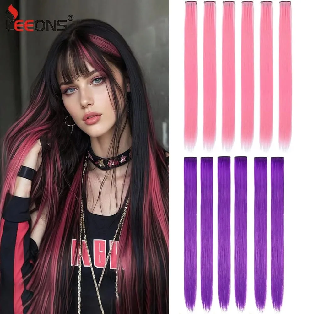 12 Pcs Clip In Colored Hair Extensions For Kids Women 20 Inches Rainbow Long Straight Synthetic Hairpiece Heat Resistant Hair — image 2