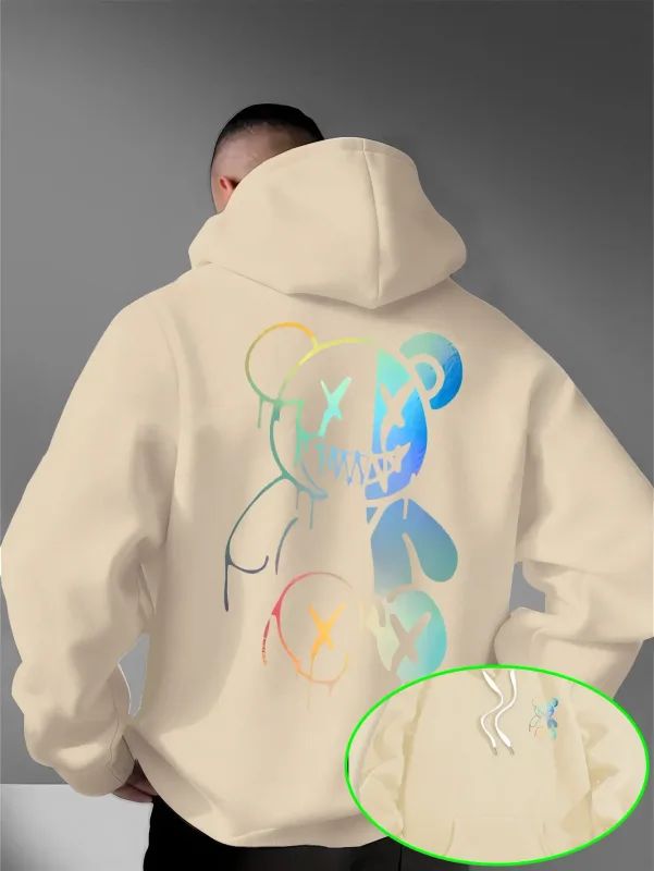 Loose Oversized Men Hoodies Holographic Split Evil Bear Front Back Dual Print Pullover Sweatshirt Dark Street Daily Hooded Tops — image 8